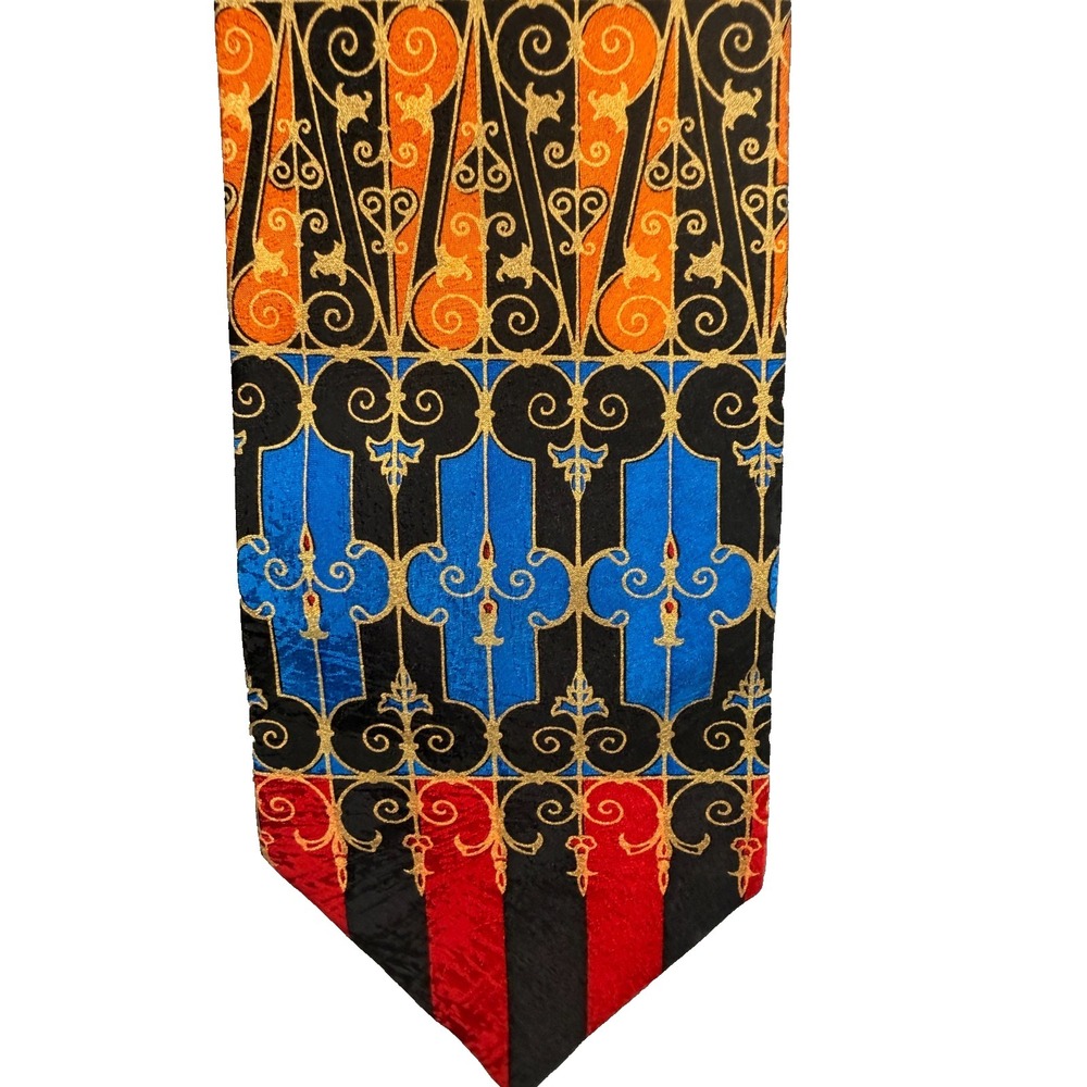 VTG Rush Limbaugh Tie‎ Gold Red Black Blue Silk USA Made 90s Gothic Scroll